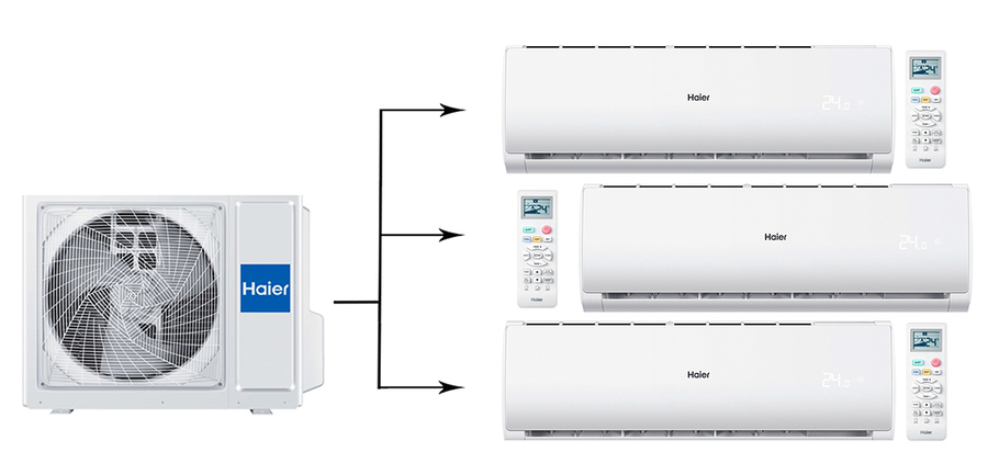 Мульти сплит-система на 3 комнаты Haier Leader Super Match  3U70S2SR5FA/AS12TS6HRA-M/AS07TS6HRA-M*2шт