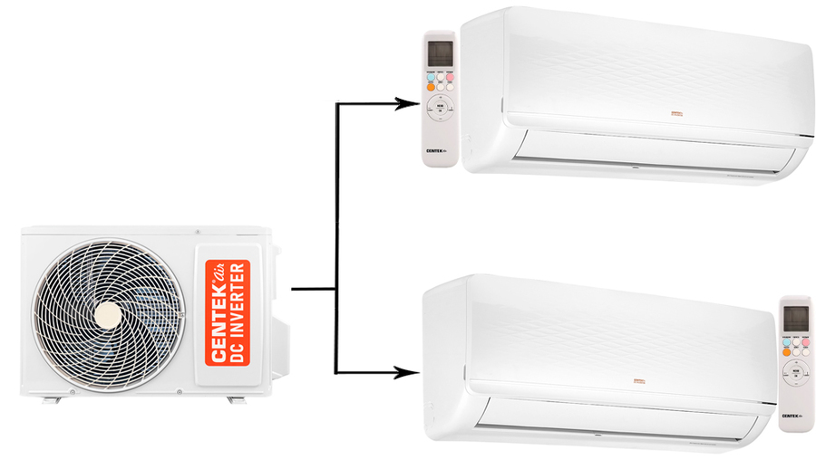 Мульти сплит-система на 2 комнаты Centek CT-66AM2-H14/4DR3C/CT-66AMWM-H07/4R3B(FX)*2