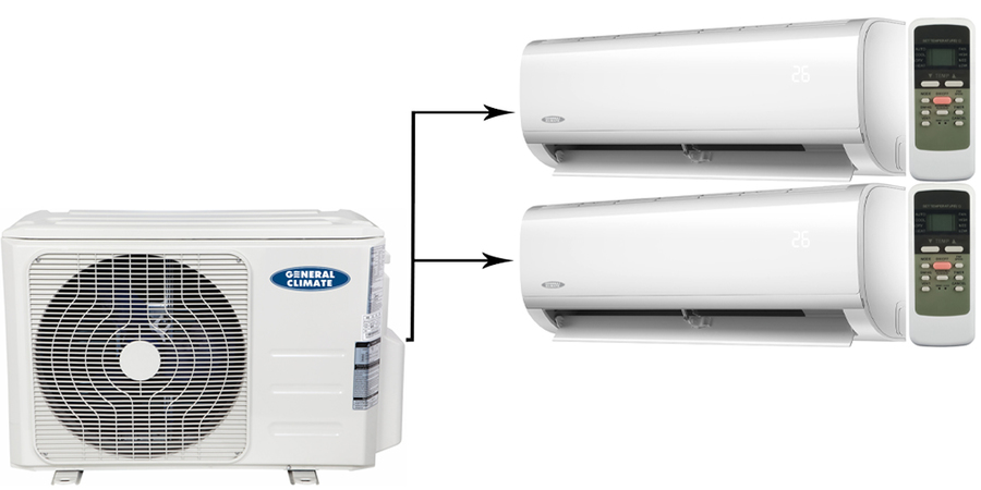 Мульти сплит-система на 2 комнаты General Climate Free Multi 1 GU-M2EA18HN2/GC-MER09HRN1 (WiFi)*2